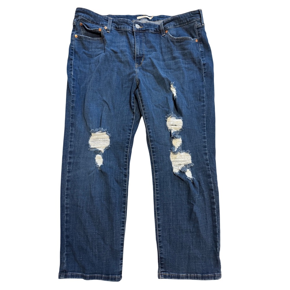 Levi's Boyfriend Jeans Women 20W Blue Excellent Distressed Shredded Plus Size